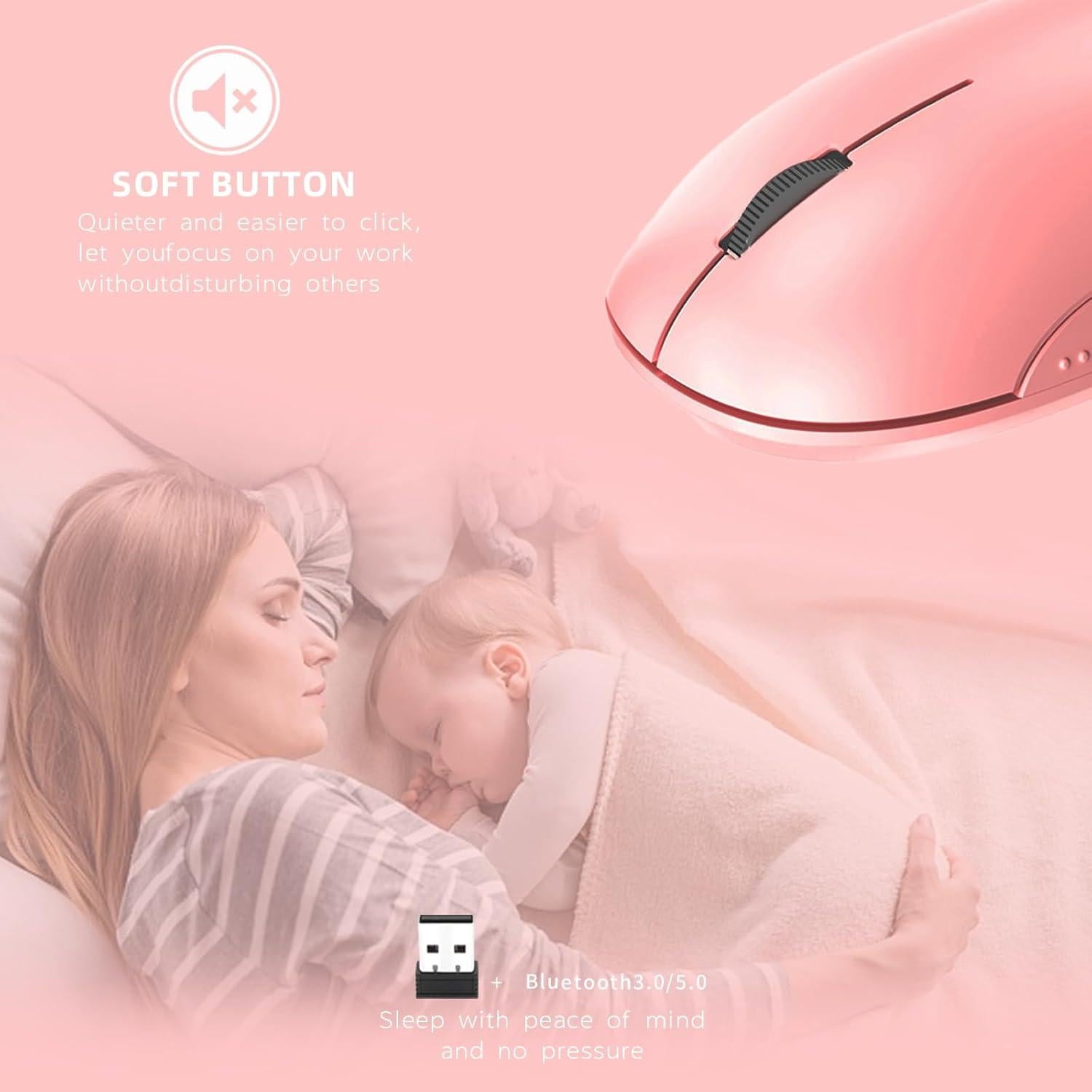 Ratón Inalámbrico ONE-UP Rosa 2.4G Bluetooth 5.0 Silencioso