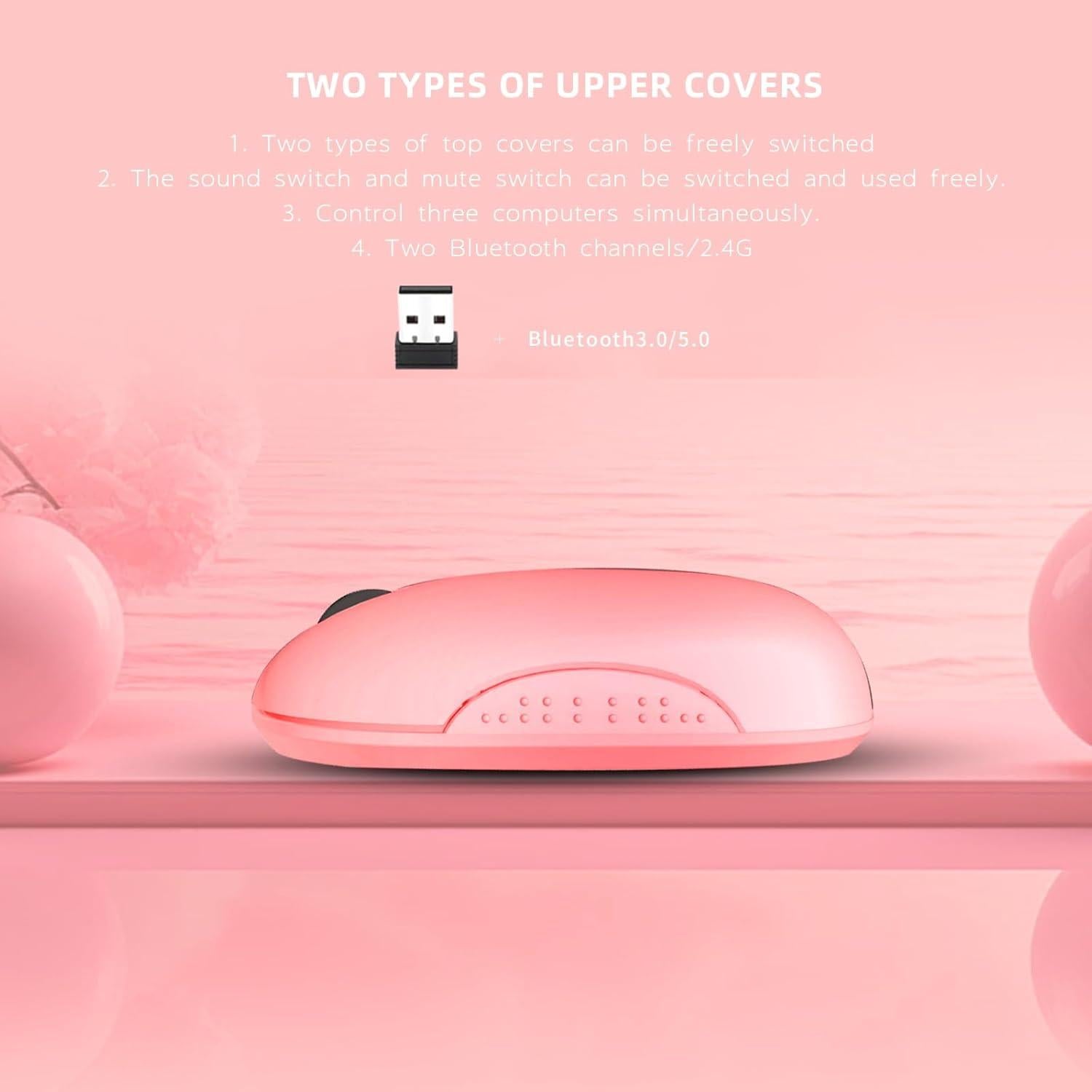 Ratón Inalámbrico ONE-UP Rosa 2.4G Bluetooth 5.0 Silencioso