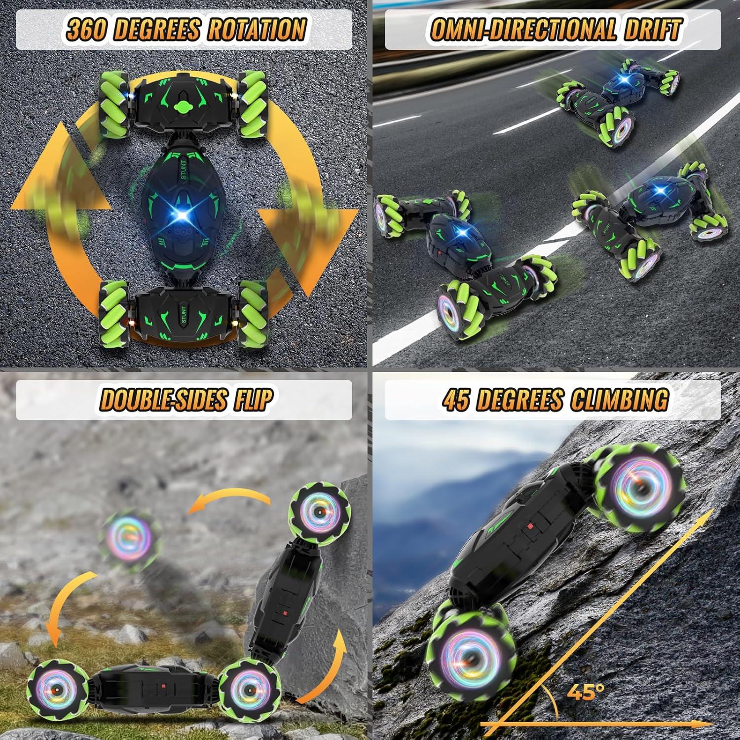 Coche Acrobático RC Pristar Verde-Negro 4WD 360° para Niños