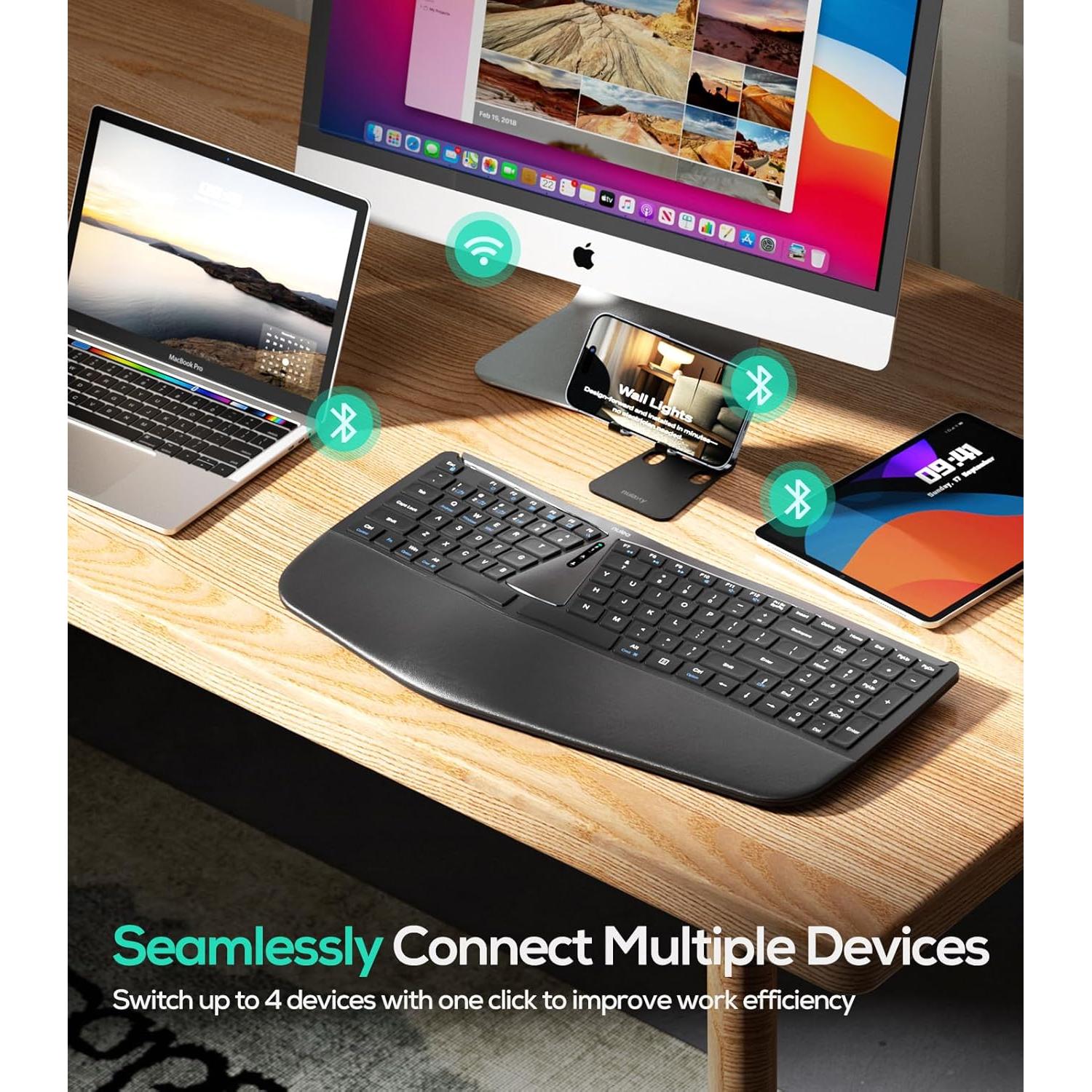 Teclado Ergonómico Inalámbrico Nulea RT07B - Conectividad Bluetooth y USB-C