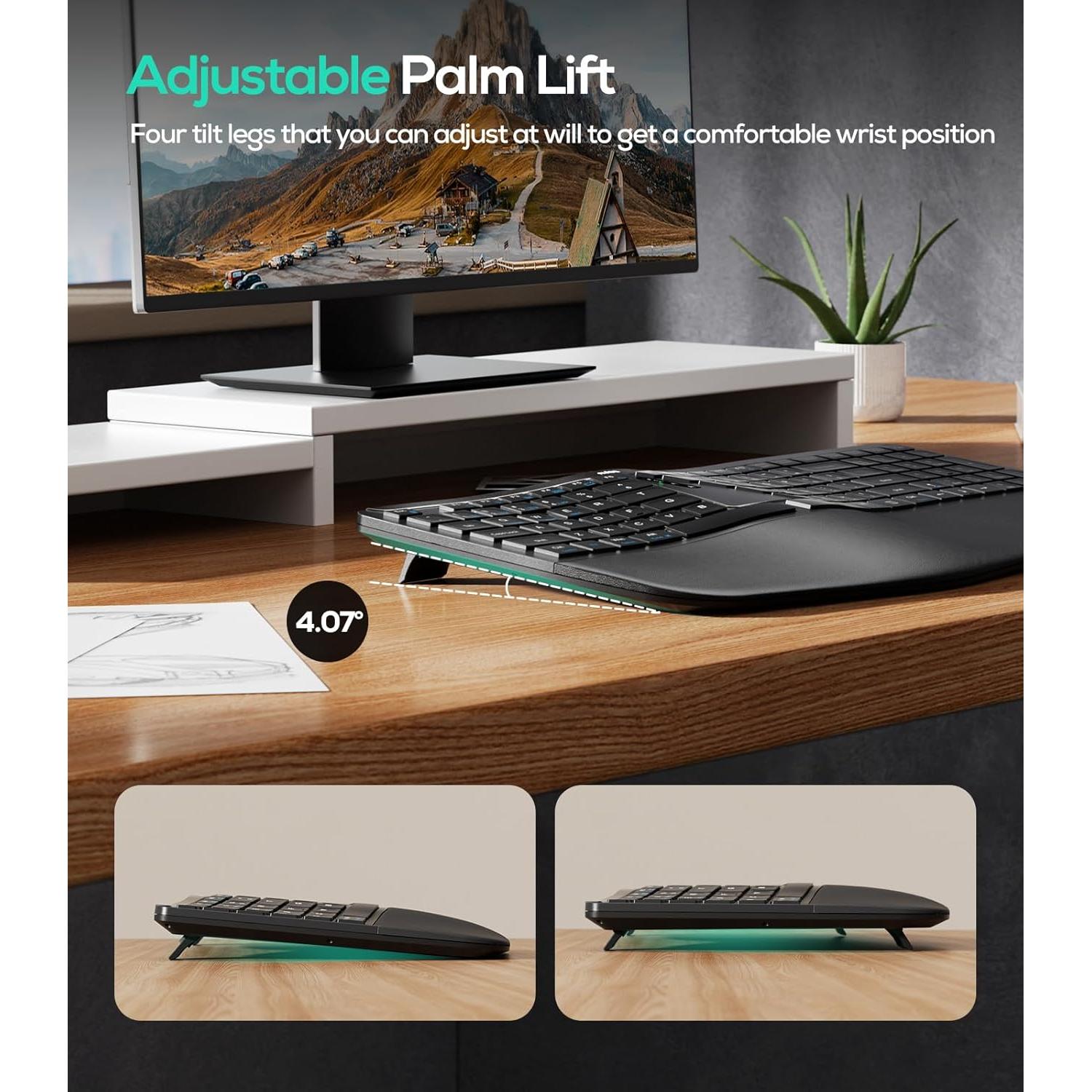 Teclado Ergonómico Inalámbrico Nulea RT07B - Conectividad Bluetooth y USB-C