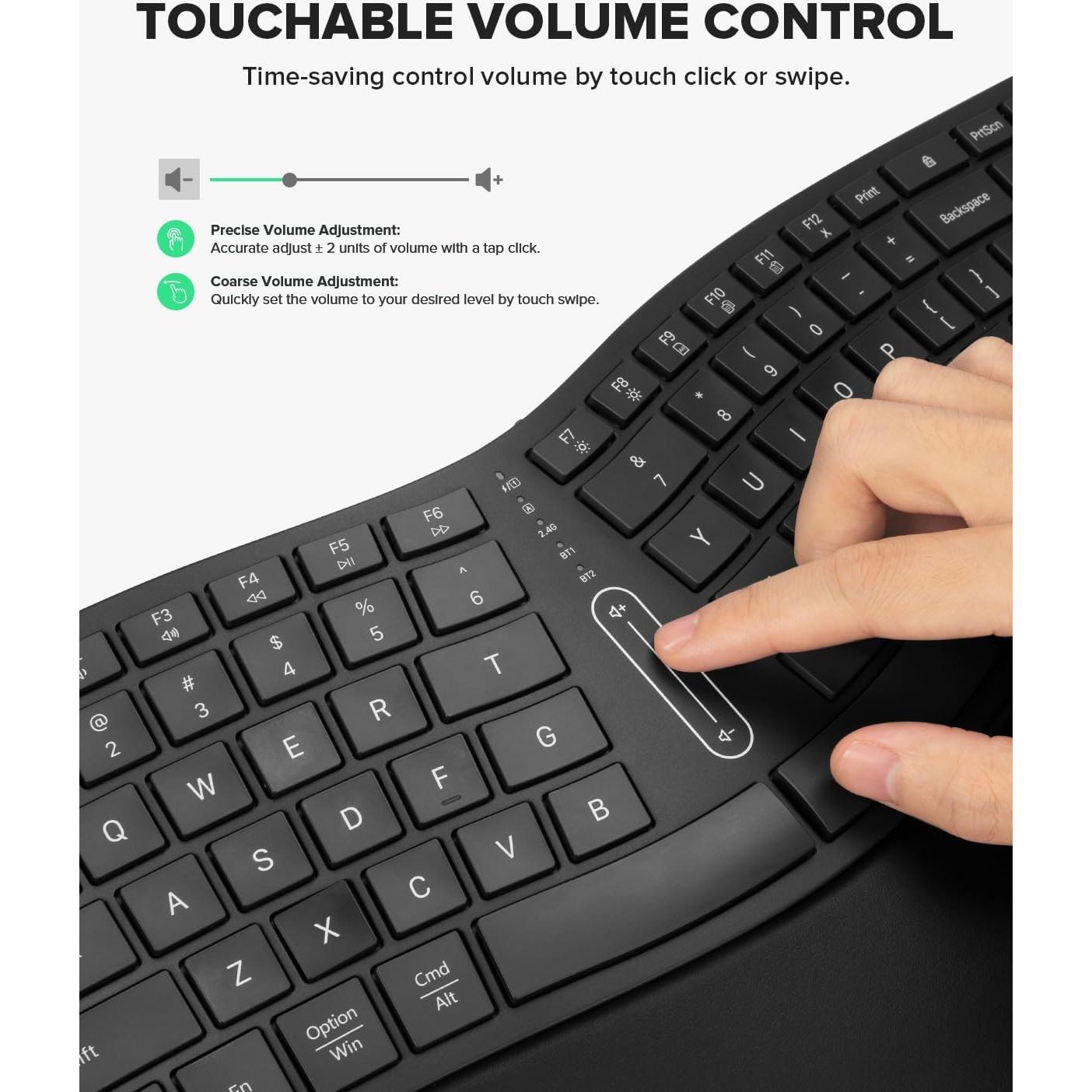 DeLUX Full Size Backlit Ergonomic Keyboard with Voume Control and M618AIR Wireless Vertical Mouse Combo Black