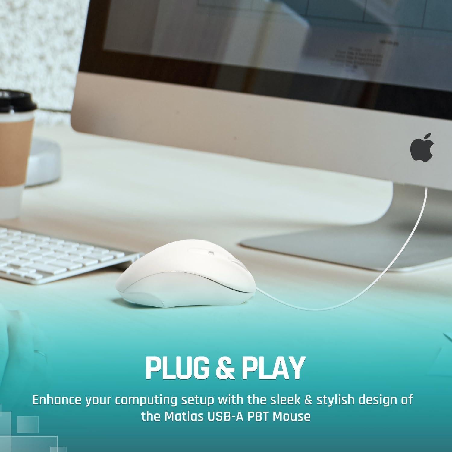 Ratón USB-A Matias M20W Ergonómico Blanco para PC y Mac