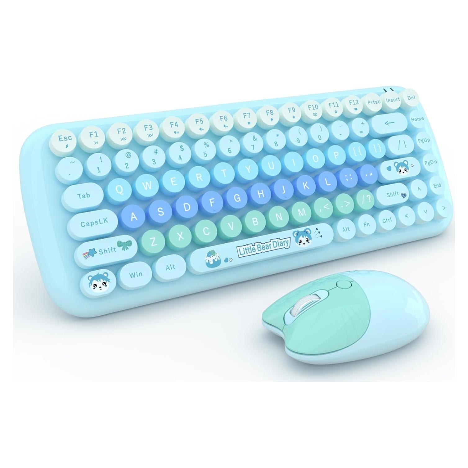 Combo Teclado y Ratón Inalámbrico TZBBL Estilo Retro Multicolor