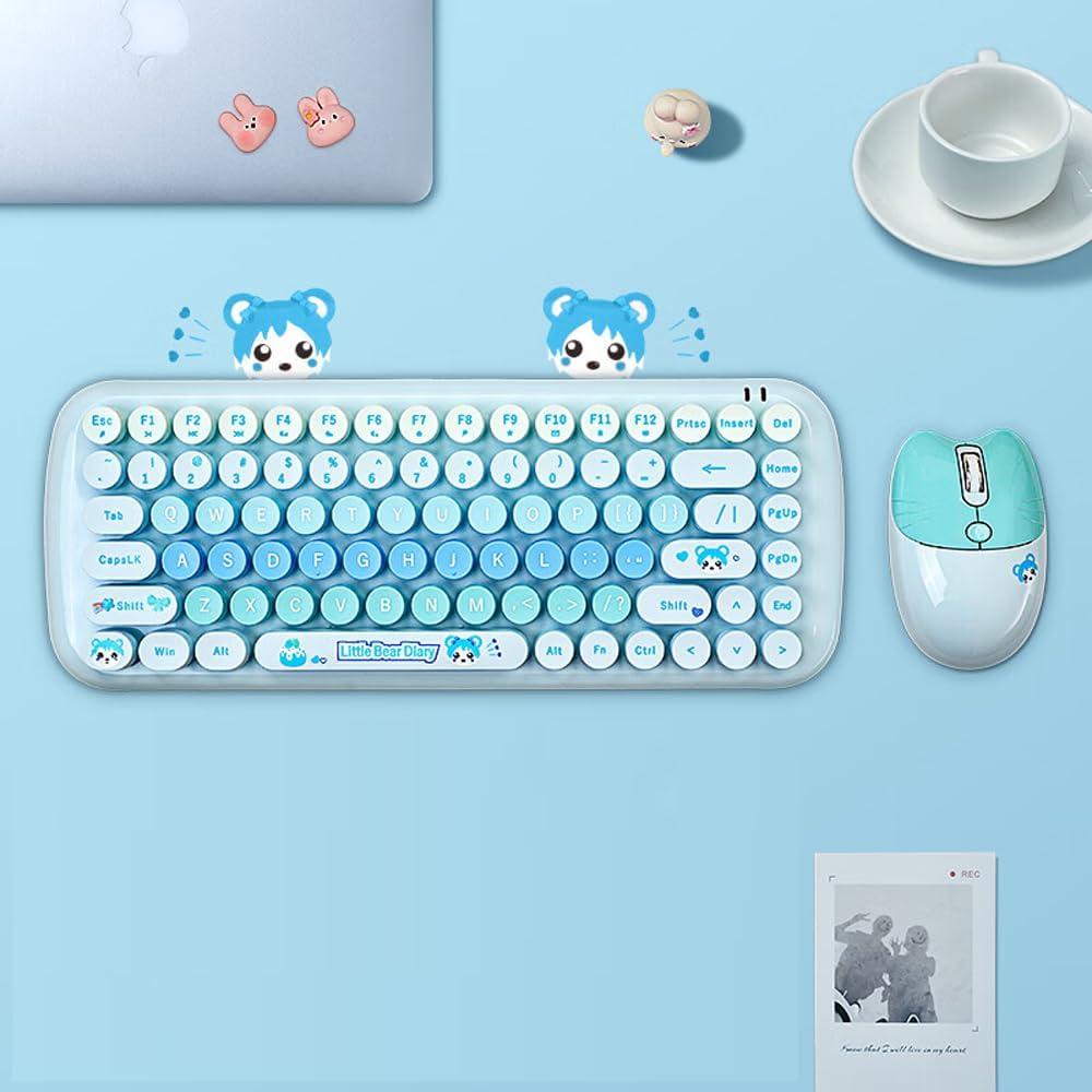 Combo Teclado y Ratón Inalámbrico TZBBL Estilo Retro Multicolor