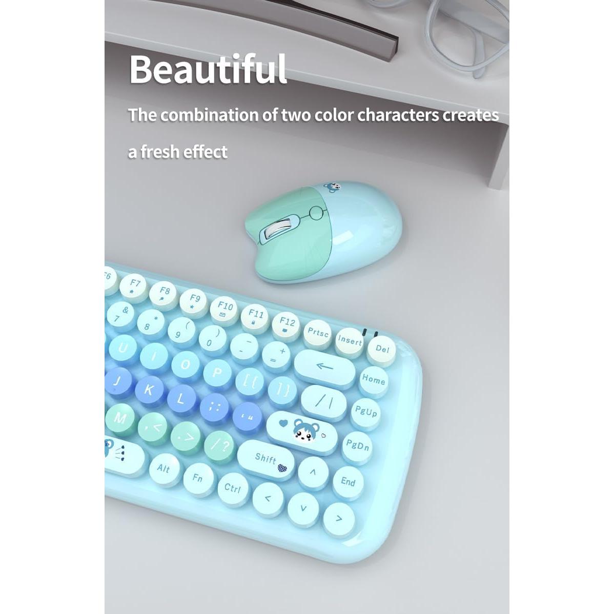 Combo Teclado y Ratón Inalámbrico TZBBL Estilo Retro Multicolor