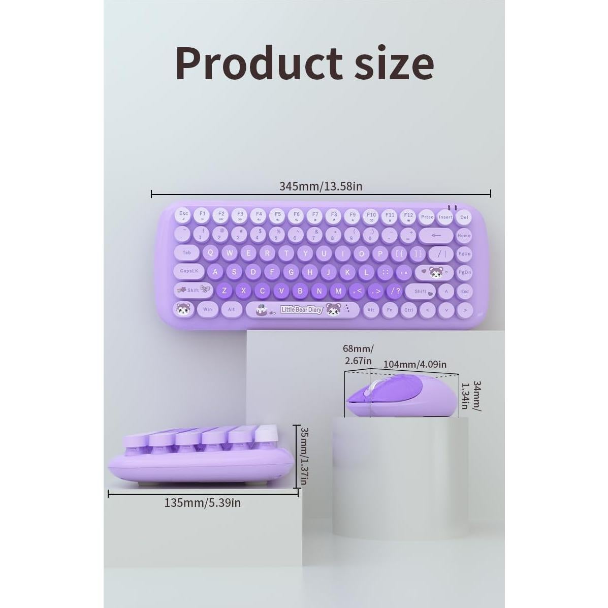 Combo Teclado y Ratón Inalámbrico TZBBL Estilo Retro Multicolor