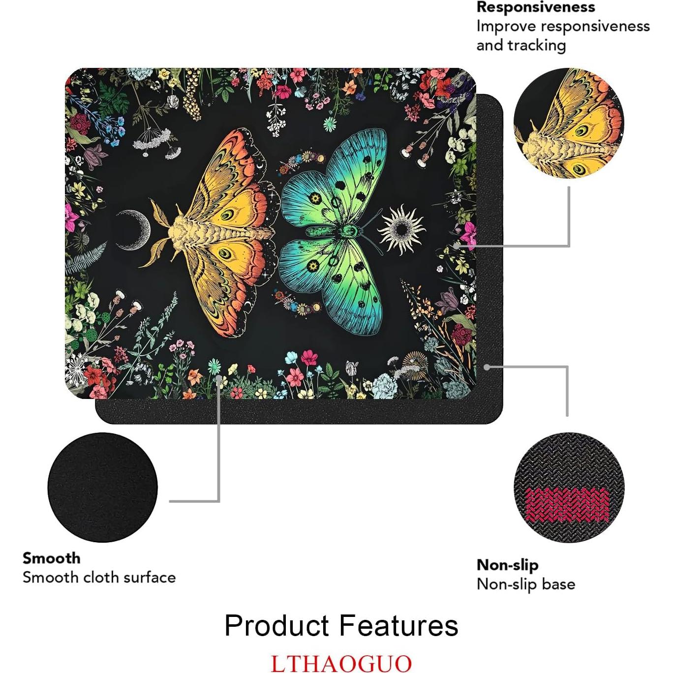 Alfombrilla de Ratón LTHAOGUO Mariposa Boho Antideslizante 240x200mm