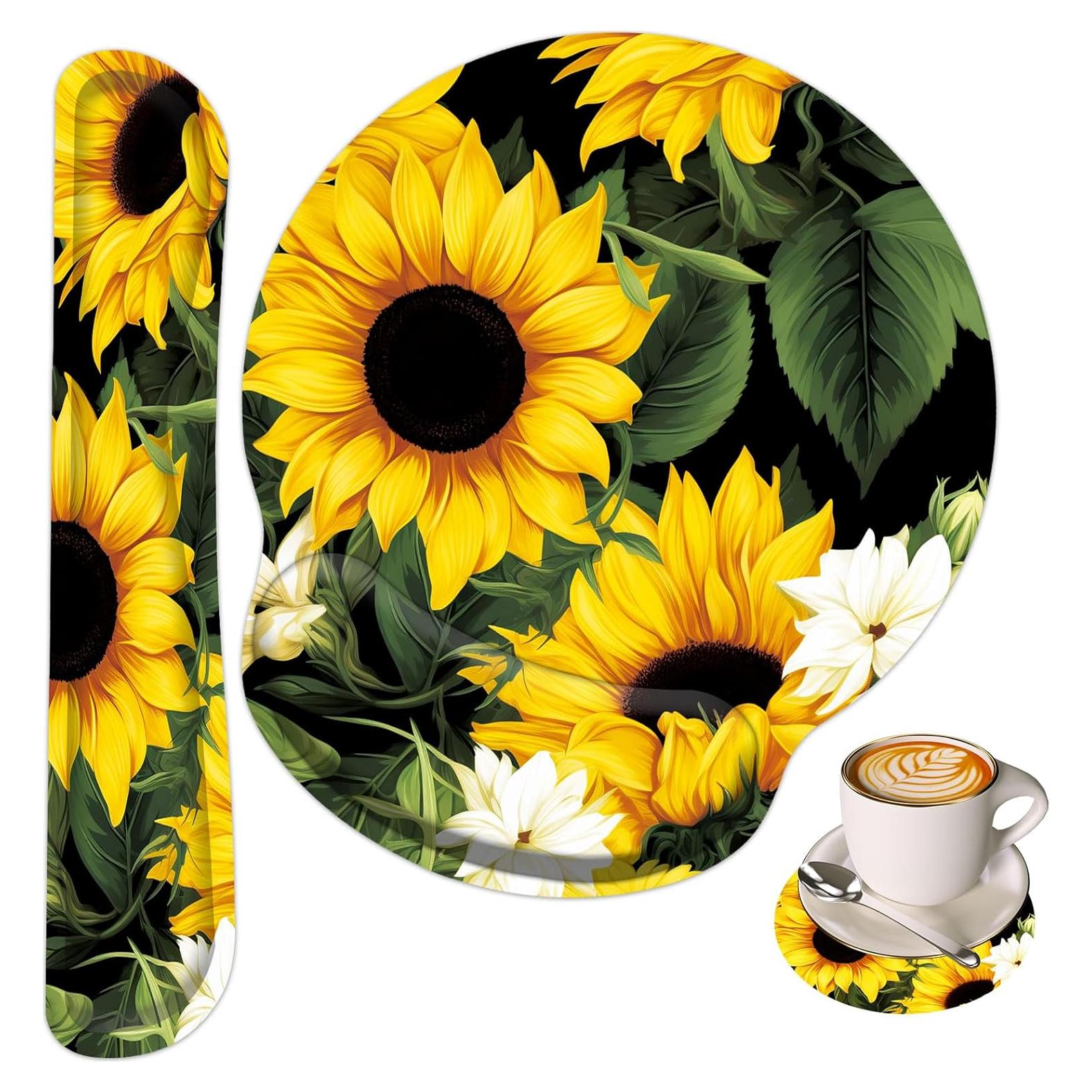 Reposamuñecas ergonómico EFGWSDER con girasoles - Teclado y Ratón