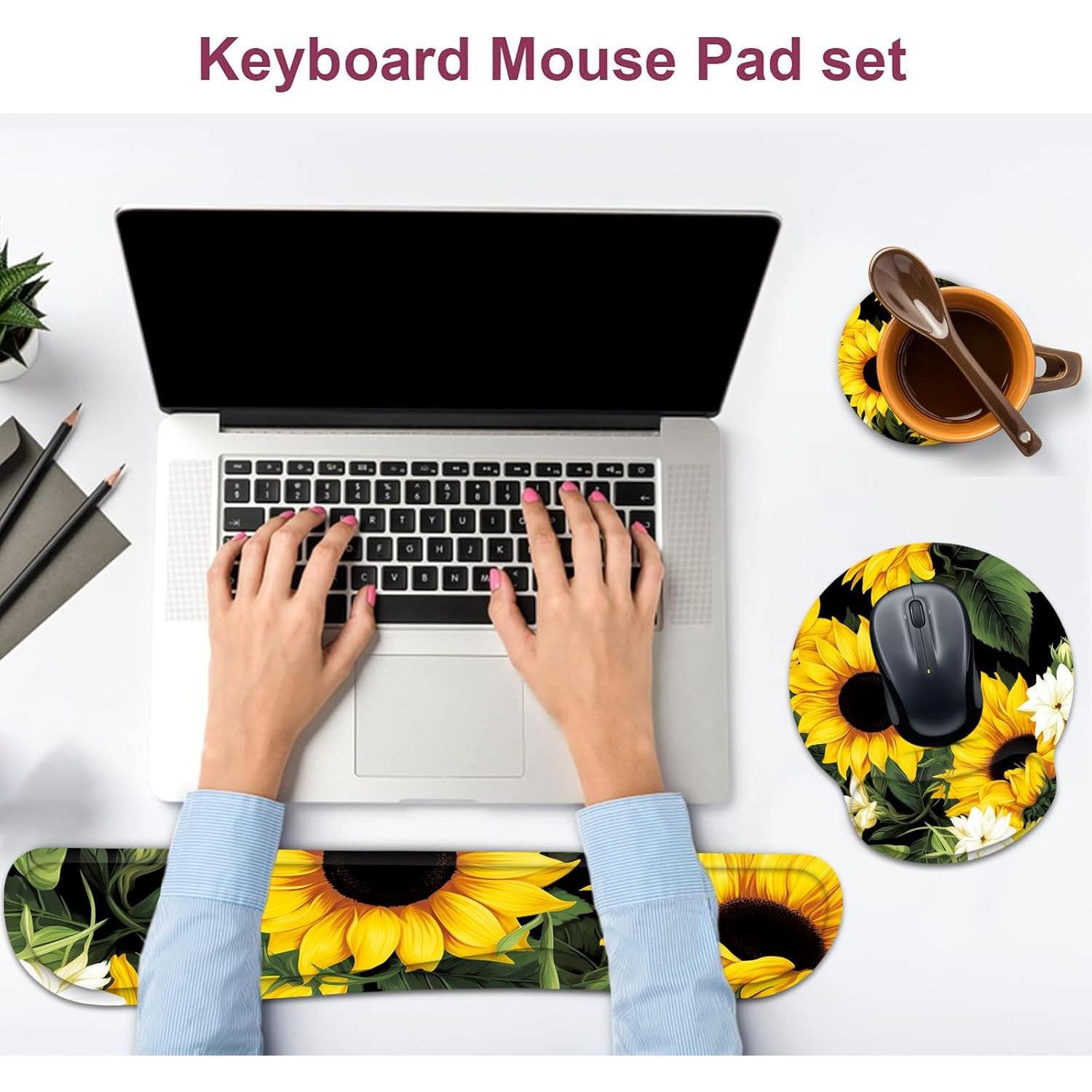 Reposamuñecas ergonómico EFGWSDER con girasoles - Teclado y Ratón