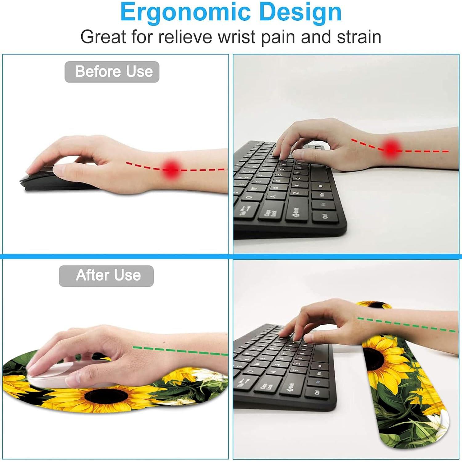 Reposamuñecas ergonómico EFGWSDER con girasoles - Teclado y Ratón