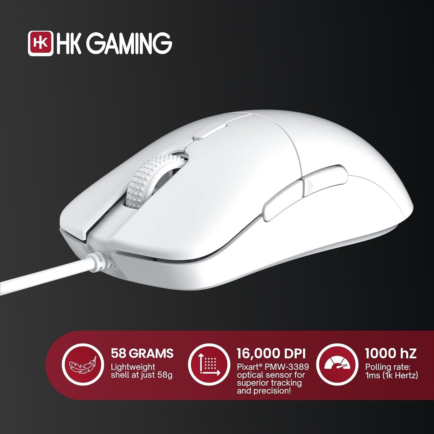 Ratón Gaming HK GAMING Mira XM1 Ultra Ligero 58g Blanco