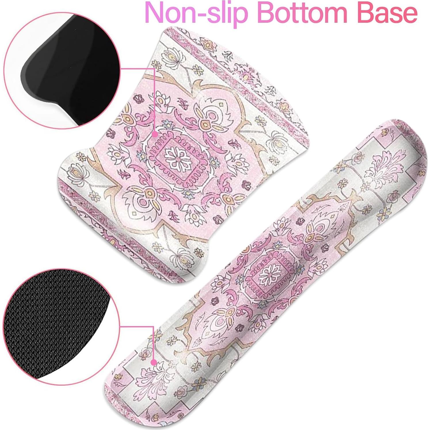 MOSISO Desk Pad Mat Keyboard Mouse Pad Set,Large Mouse Pad&Keyboard Wrist Rest&Mouse Pad with Wrist Rest&Coaster,Vintage National Style Home Office Ergonomic Non-Slip Mousepad with Memory Foam, Pink