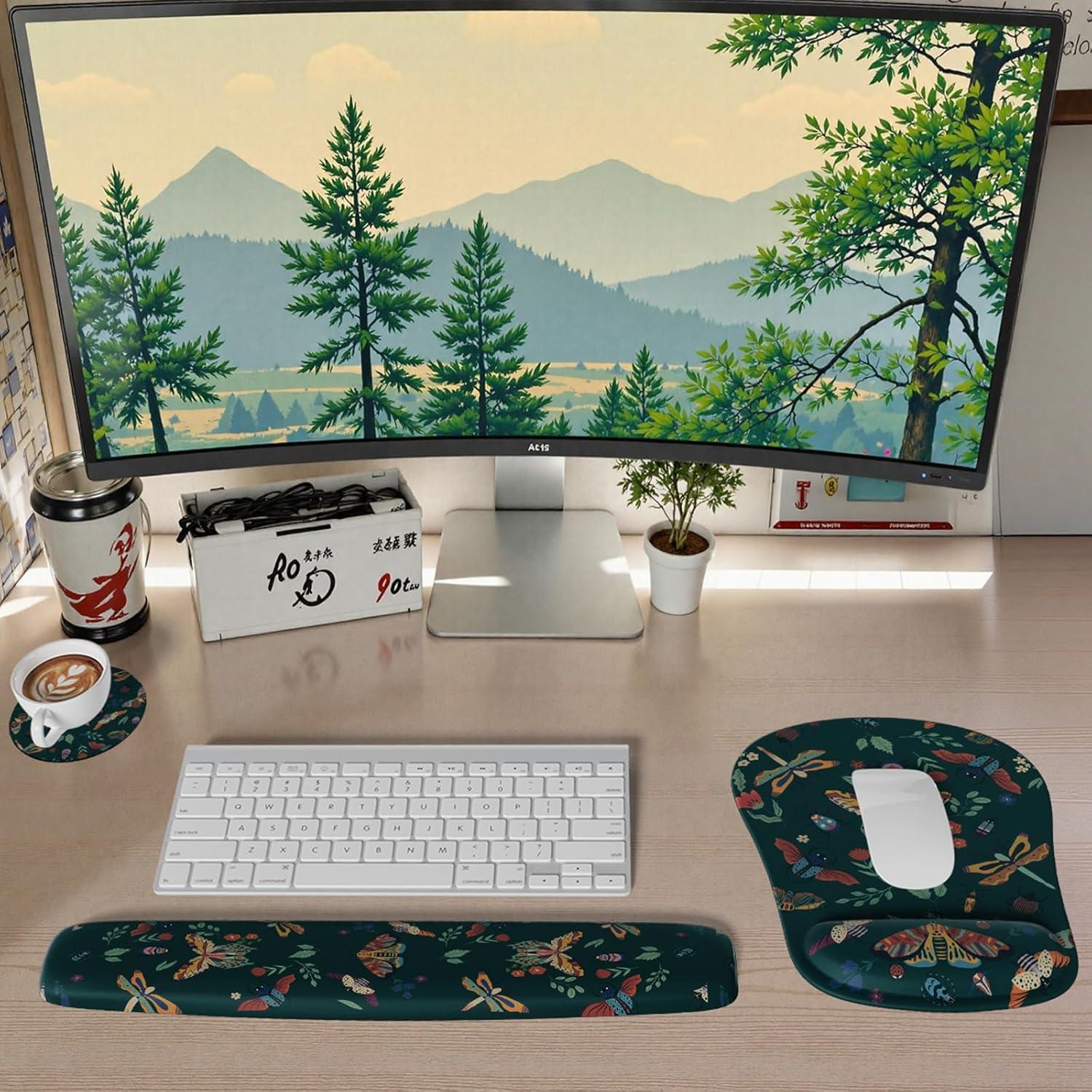 Almohadilla Ergonómica HAOCOO con Reposamuñecas y Posavasos