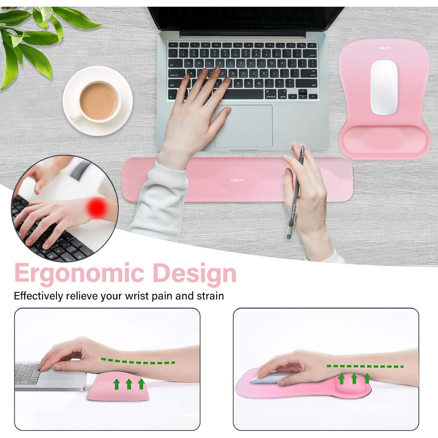 Soporte de Reposamuñecas Ergonómico MOSISO Rosa para Teclado y Ratón