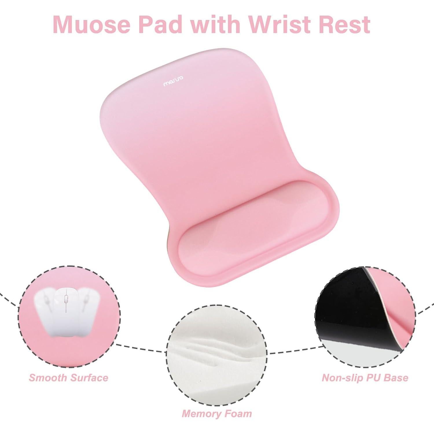 Soporte de Reposamuñecas Ergonómico MOSISO Rosa para Teclado y Ratón