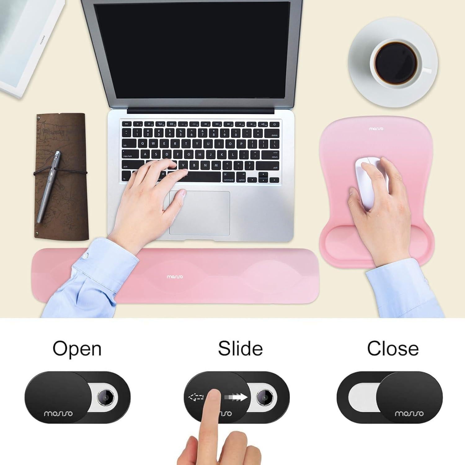 Soporte de Reposamuñecas Ergonómico MOSISO Rosa para Teclado y Ratón