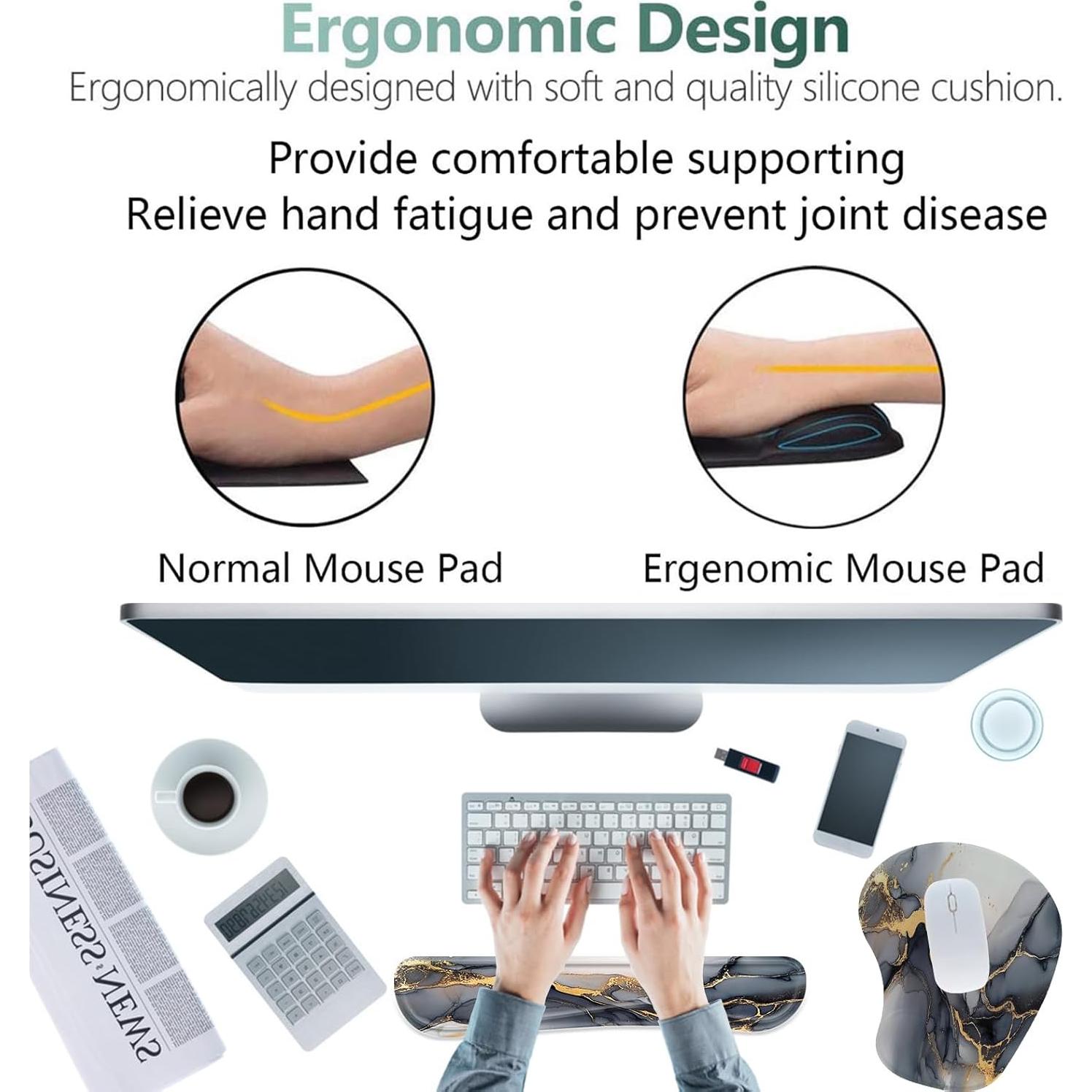 Juego de Almohadilla para Muñeca y Alfombrilla Ergonómica MAKIEE