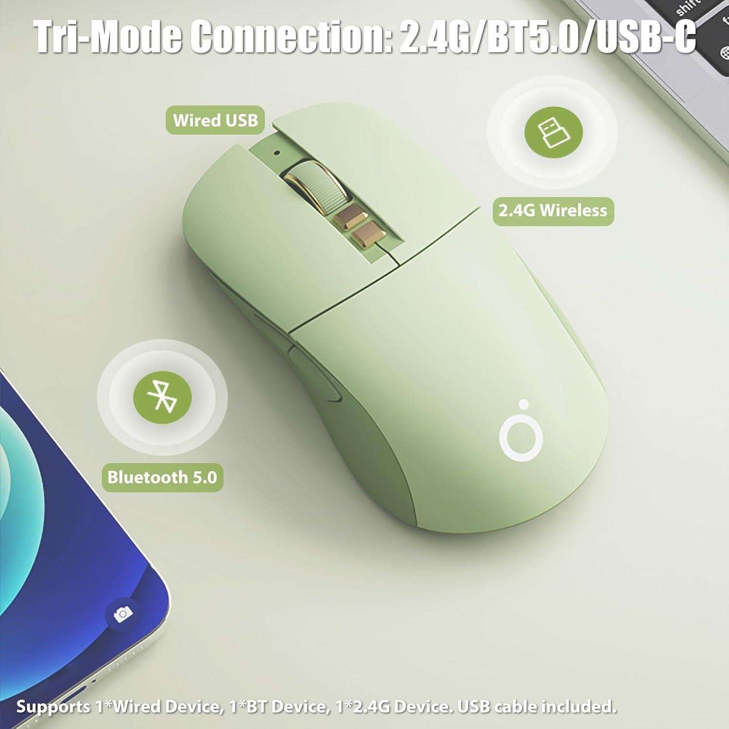 Ratón Gaming Inalámbrico TISHLED G309 2.4GHz/Bluetooth USB-C Verde