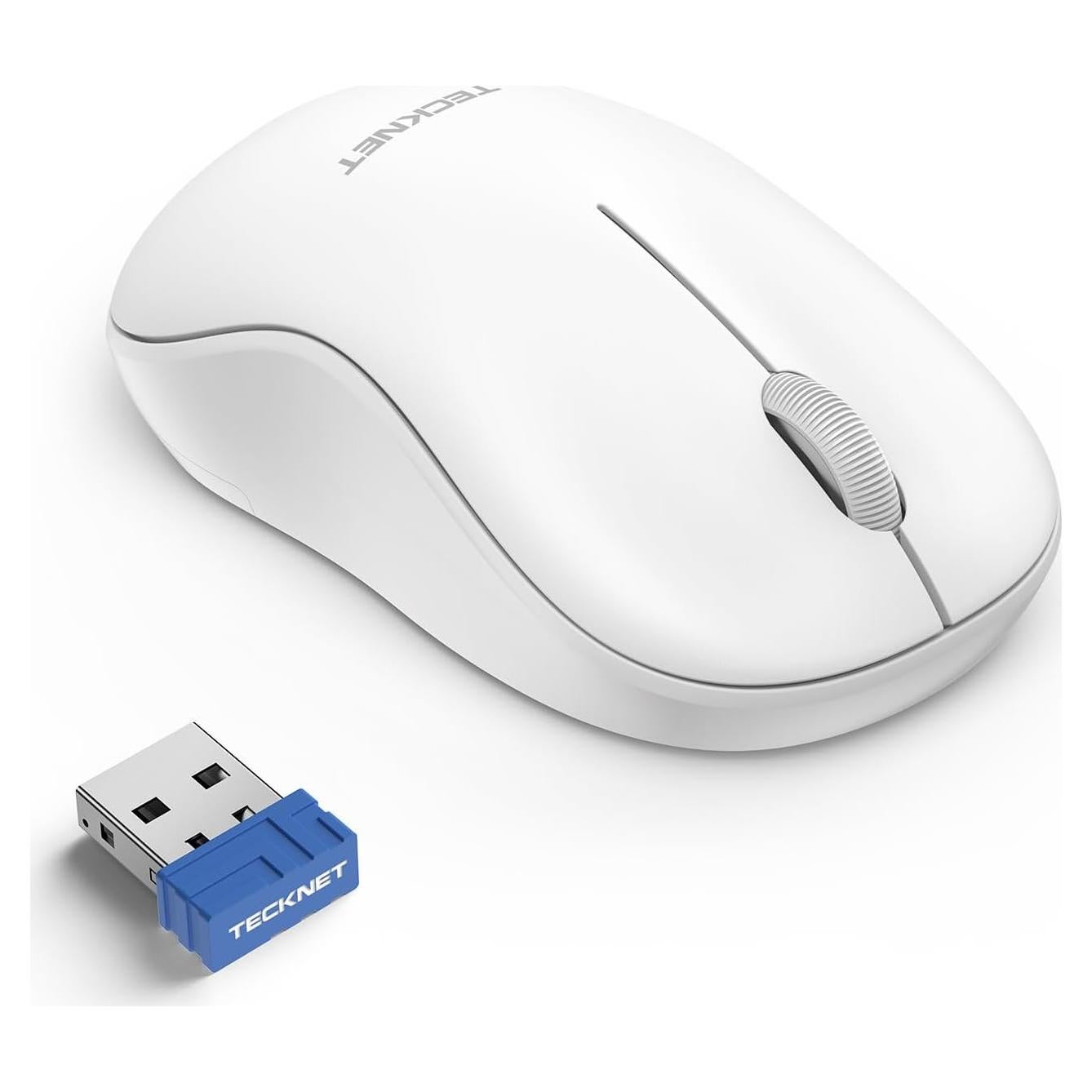 Ratón Inalámbrico TECKNET Blanco, Silencioso, 5 Niveles DPI