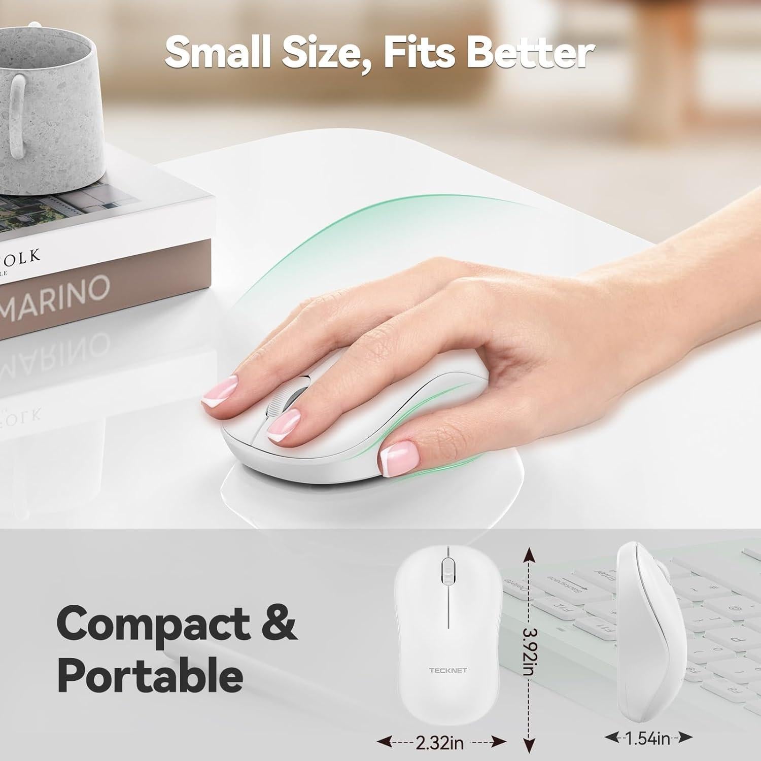 Ratón Inalámbrico TECKNET Blanco, Silencioso, 5 Niveles DPI