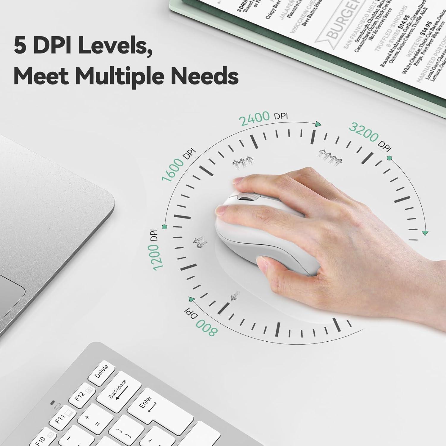 Ratón Inalámbrico TECKNET Blanco, Silencioso, 5 Niveles DPI