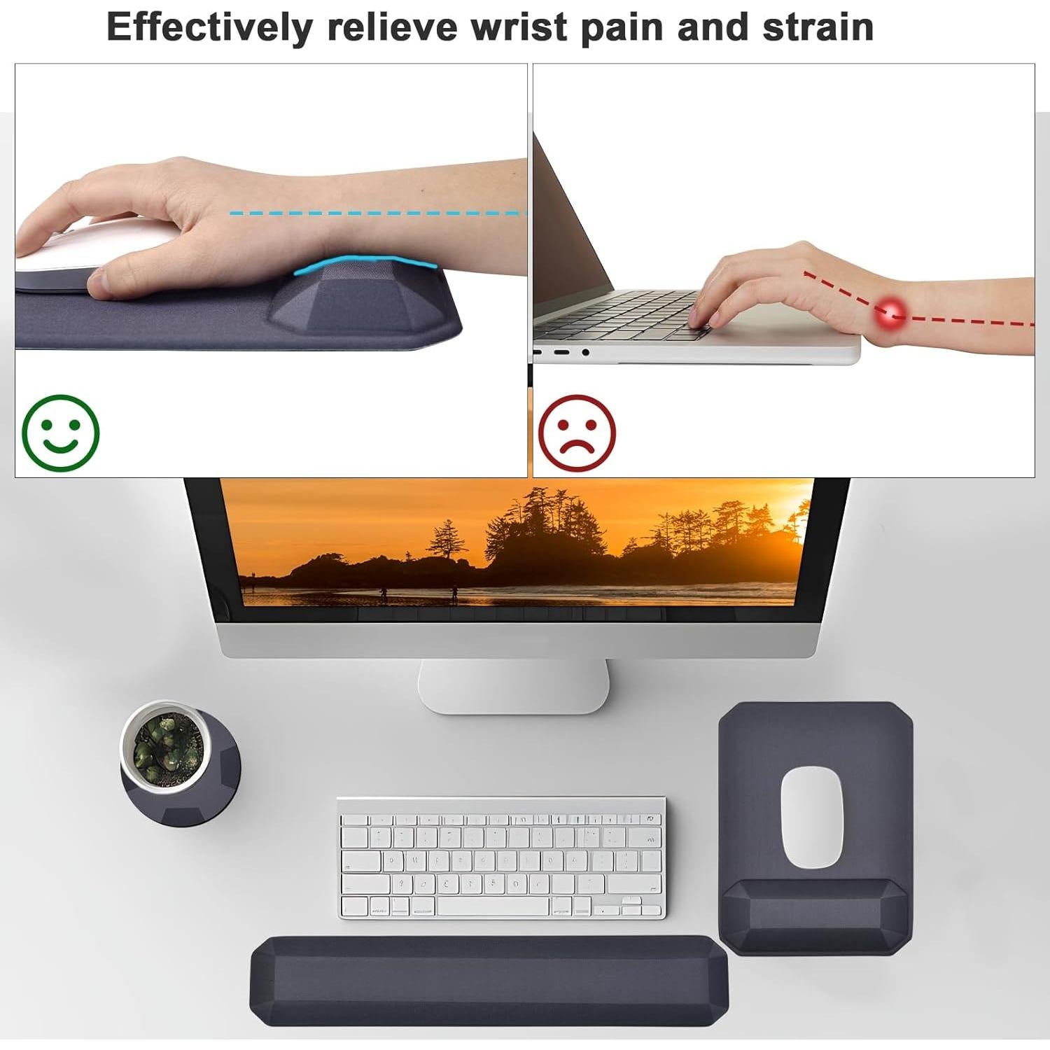 Soporte de Reposamuñecas MEGREZ para Teclado y Ratón Ergonómico