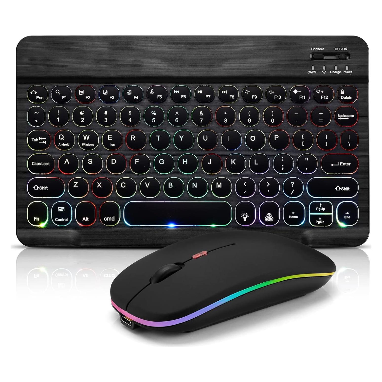 Teclado y Ratón Inalámbricos Bluetooth Guiheng Negro con Retroiluminación LED