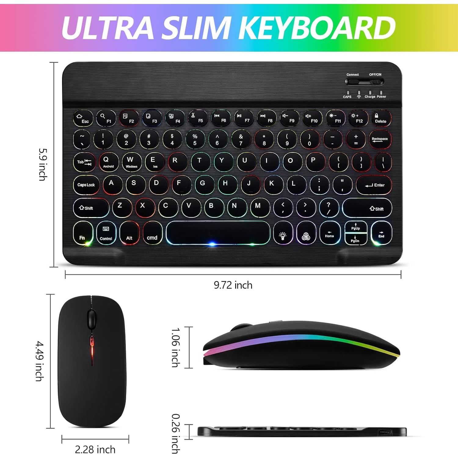 Teclado y Ratón Inalámbricos Bluetooth Guiheng Negro con Retroiluminación LED