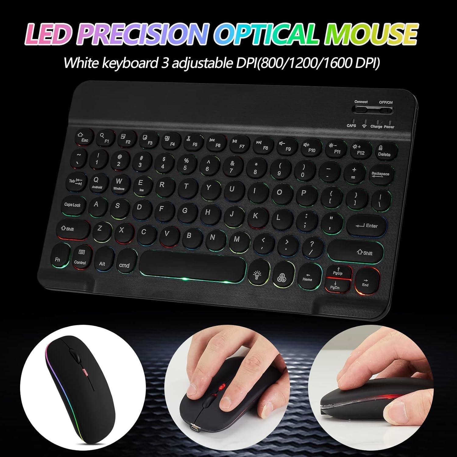 Teclado y Ratón Inalámbricos Bluetooth Guiheng Negro con Retroiluminación LED