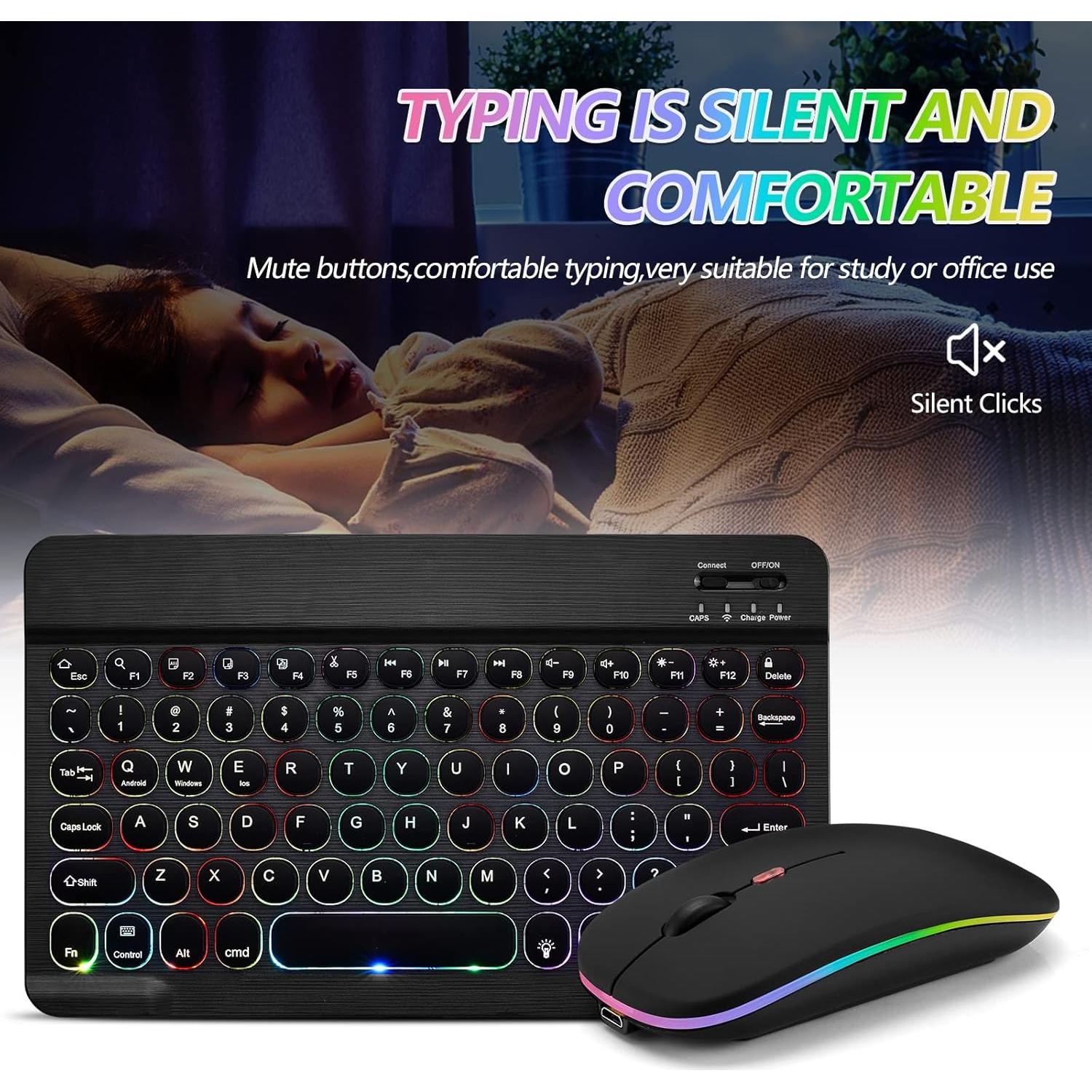 Teclado y Ratón Inalámbricos Bluetooth Guiheng Negro con Retroiluminación LED