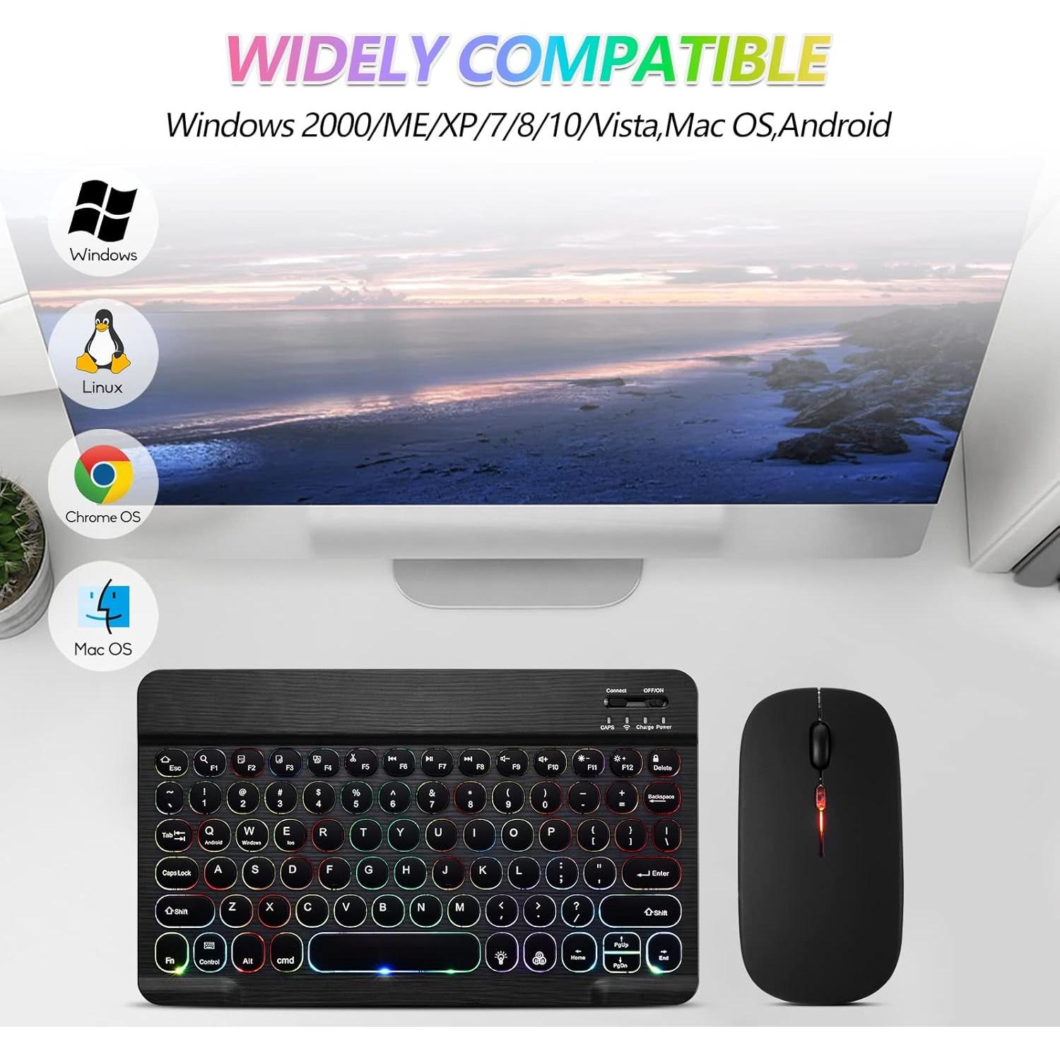 Teclado y Ratón Inalámbricos Bluetooth Guiheng Negro con Retroiluminación LED