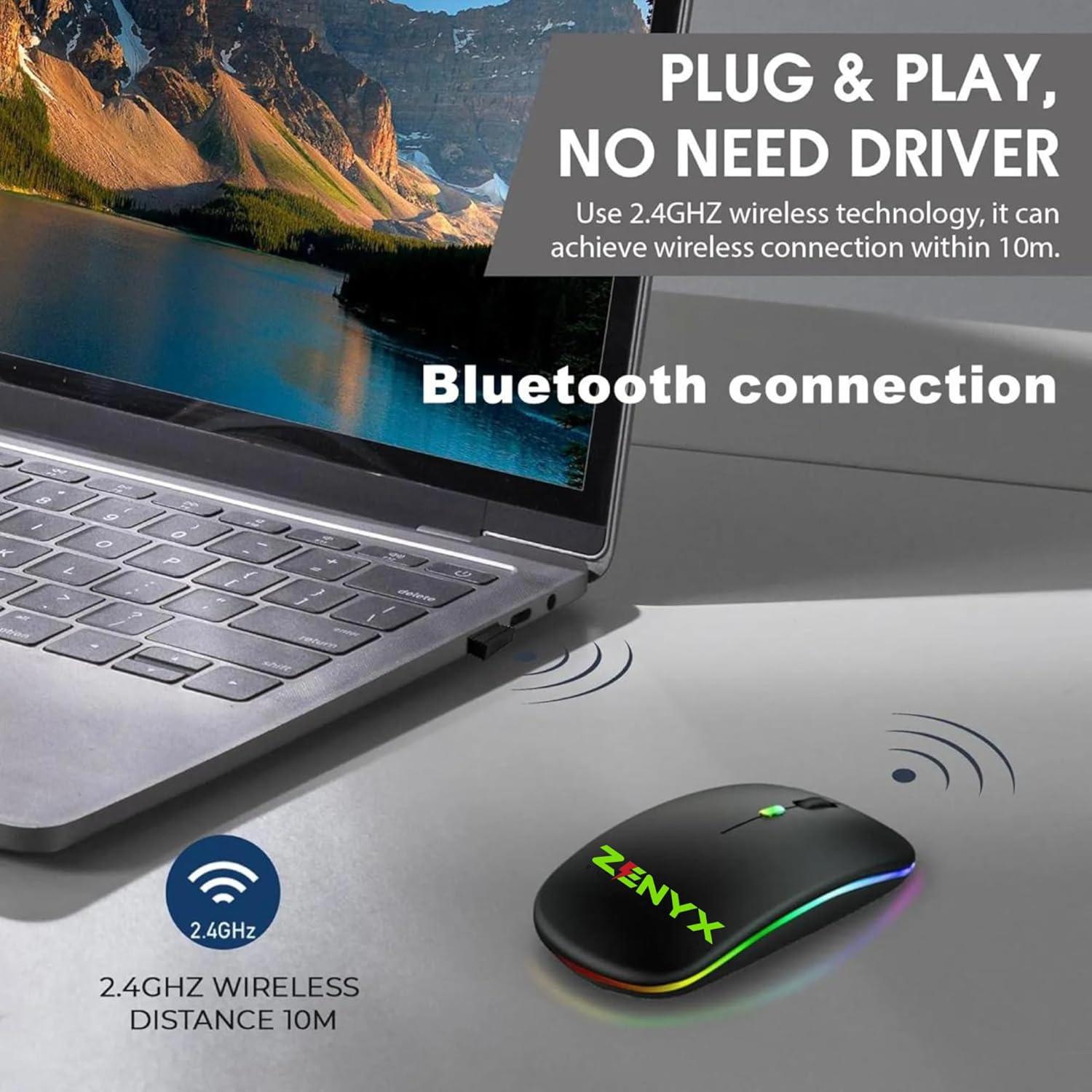 Ratón Inalámbrico Recargable Zenyx, Bluetooth 5.1, Negro