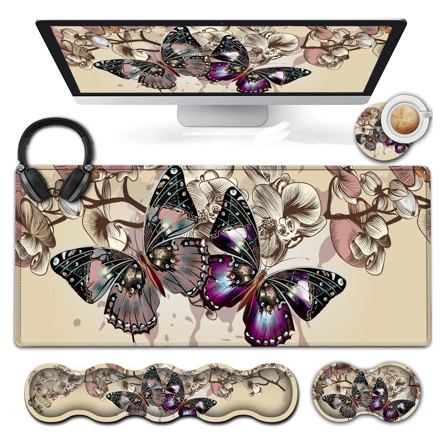 Reposamuñecas ergonómico SOTWONSO + alfombrilla mariposa 80x30 cm