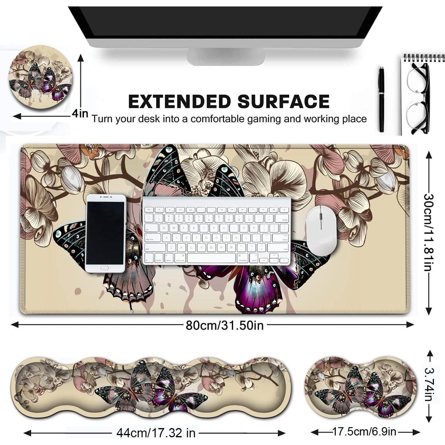 Reposamuñecas ergonómico SOTWONSO + alfombrilla mariposa 80x30 cm