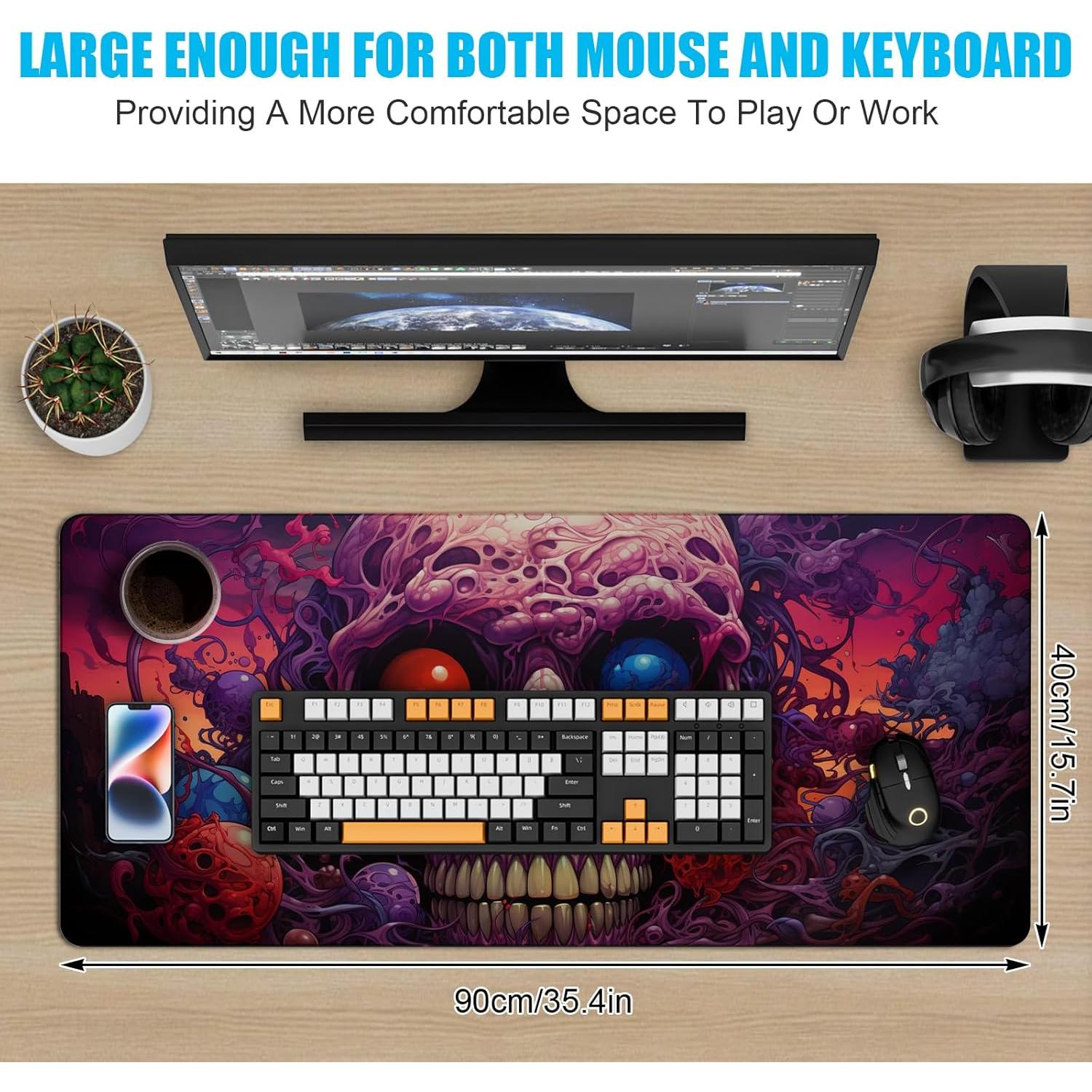 Alfombrilla de Ratón XL NiHome Calavera 90 x 40 cm Antideslizante