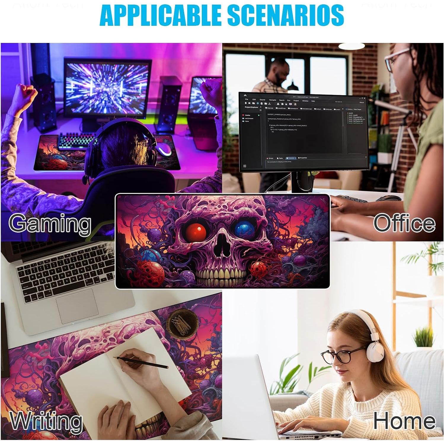 Alfombrilla de Ratón XL NiHome Calavera 90 x 40 cm Antideslizante