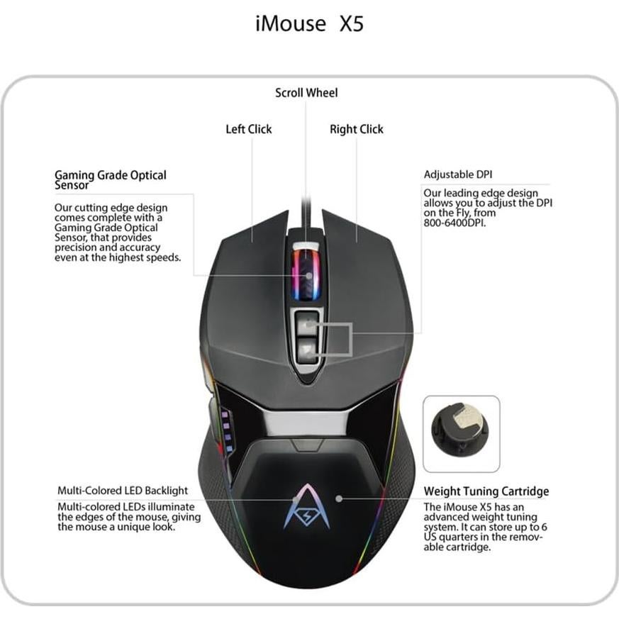 Ratón Gaming ADESSO iMouse X5 RGB 7 Botones Ergonómico