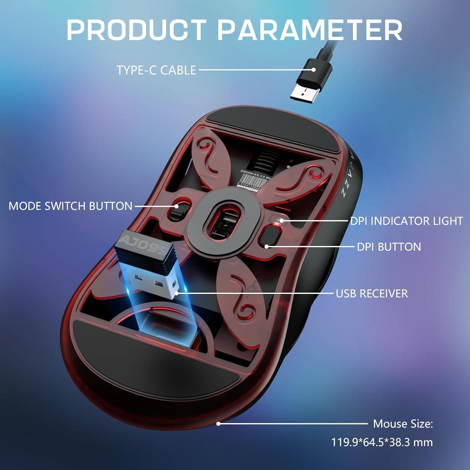 Ratón Gaming Inalámbrico FELICON AJAZZ AJ099 54g 12K DPI Negro