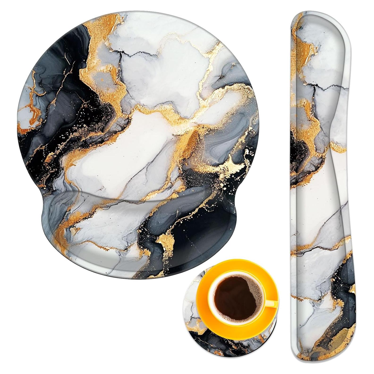 Juego de Reposamuñecas Ergonomico Wiaekosef - Mármol Negro y Dorado