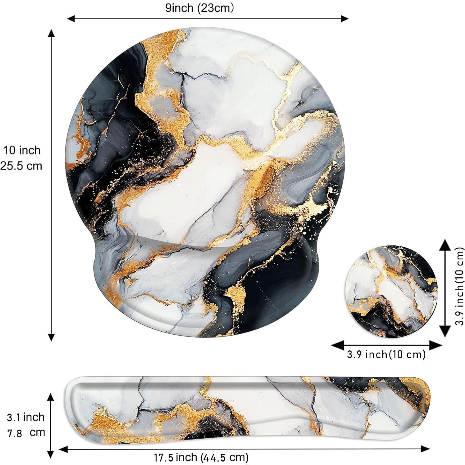 Juego de Reposamuñecas Ergonomico Wiaekosef - Mármol Negro y Dorado