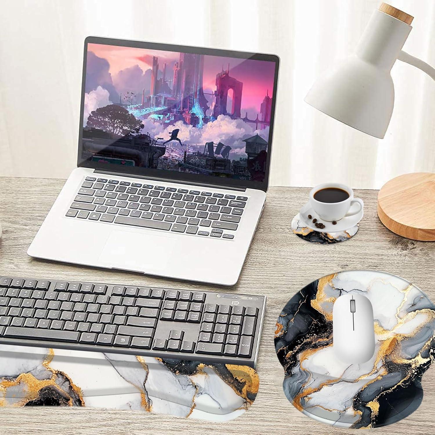 Juego de Reposamuñecas Ergonomico Wiaekosef - Mármol Negro y Dorado