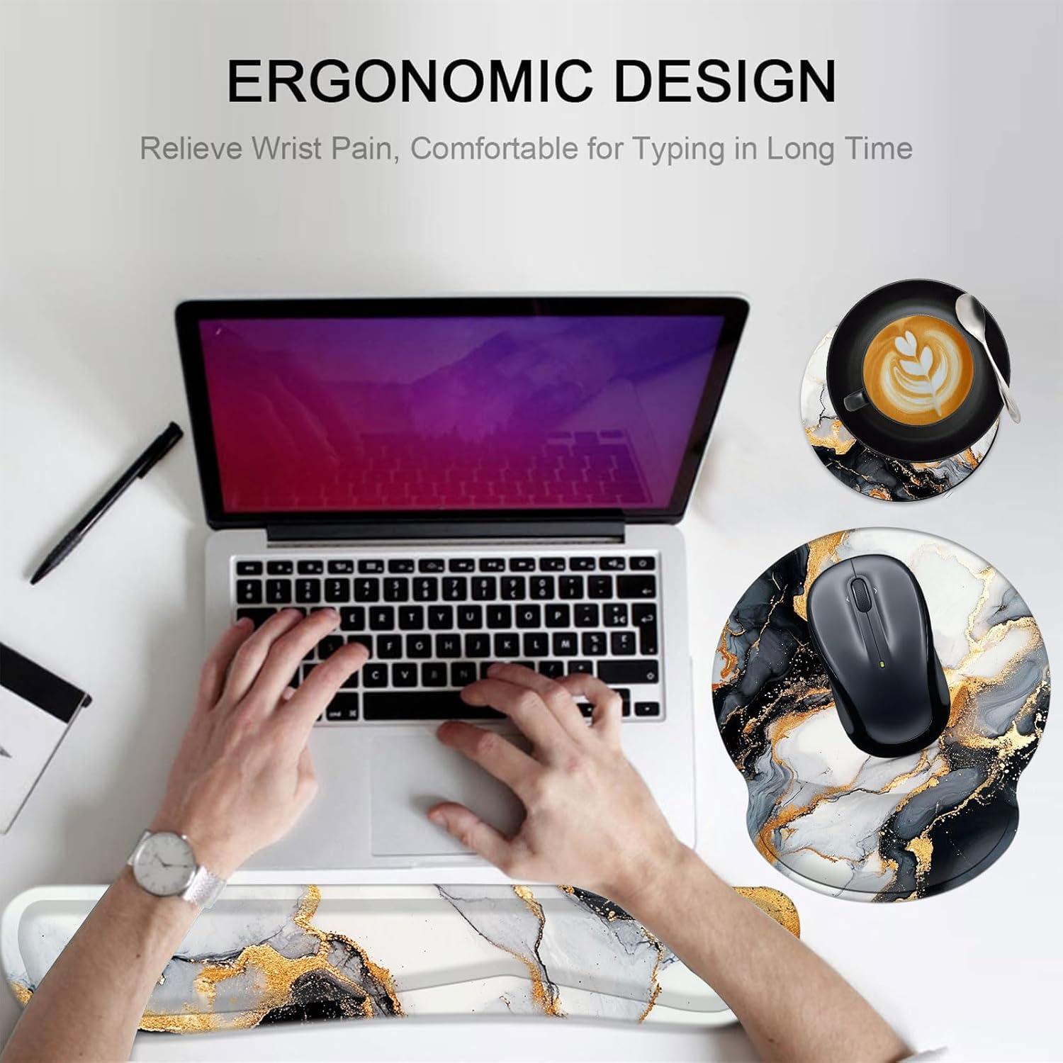 Juego de Reposamuñecas Ergonomico Wiaekosef - Mármol Negro y Dorado