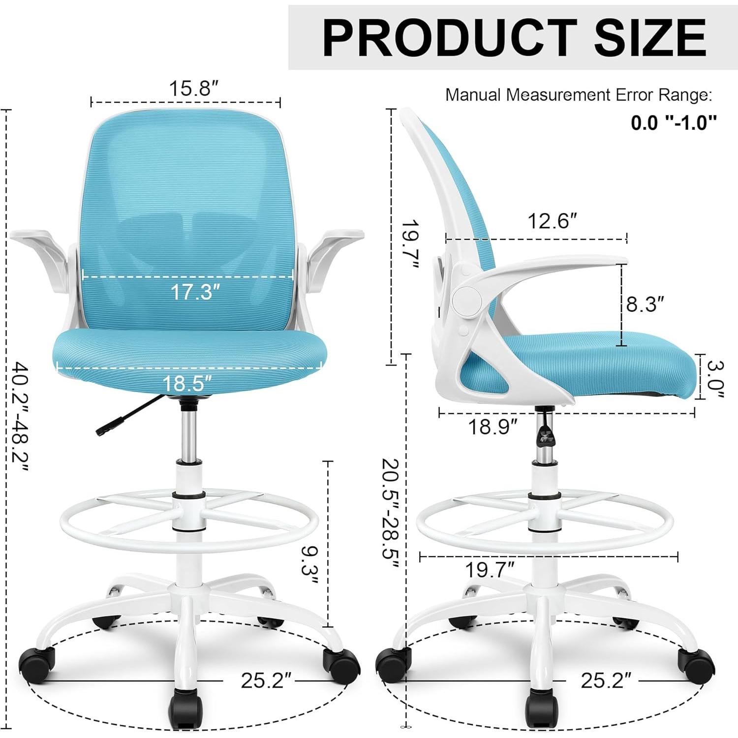 Silla de Dibujo Primy Ergonómica Azul con Reposabrazos Plegables