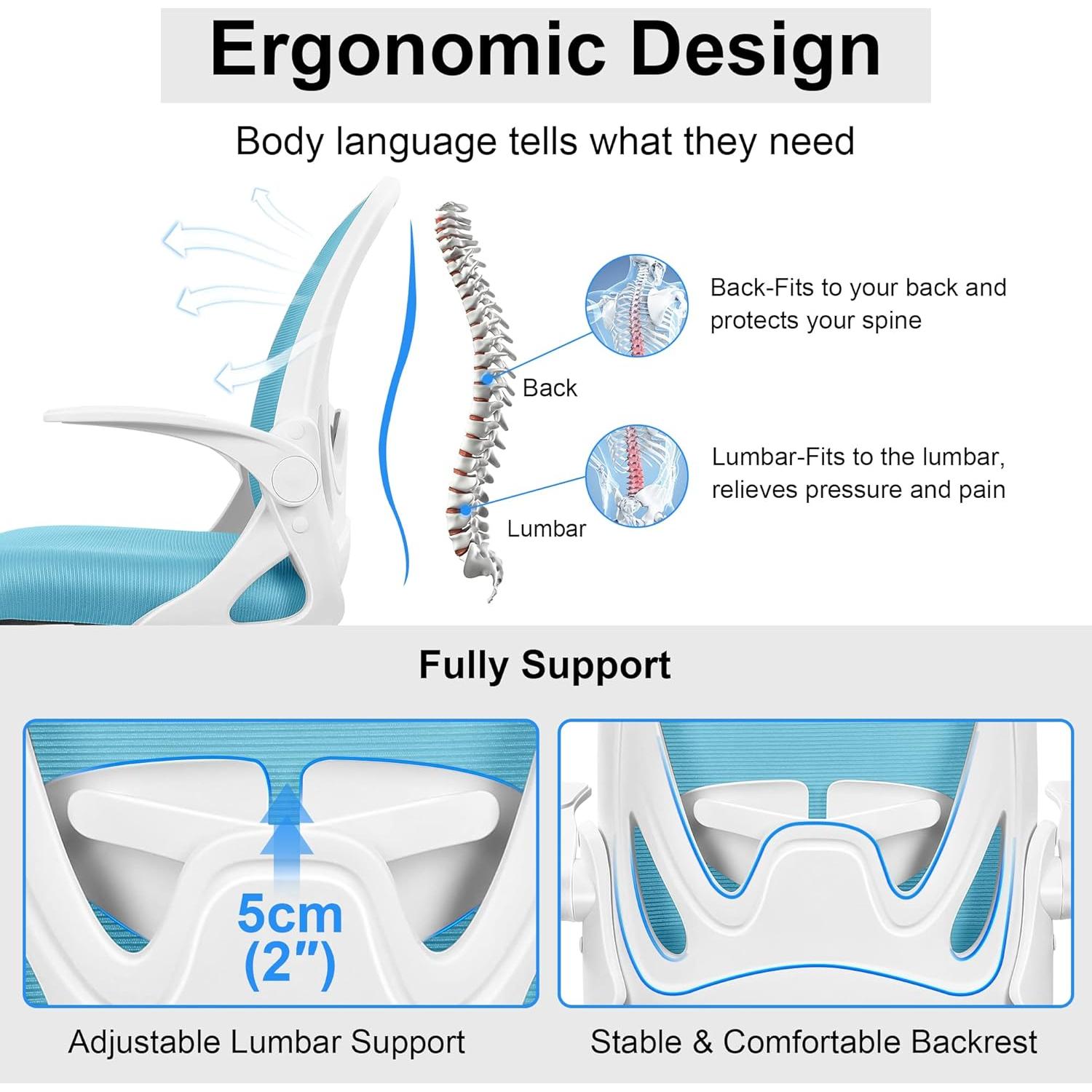 Silla de Dibujo Primy Ergonómica Azul con Reposabrazos Plegables