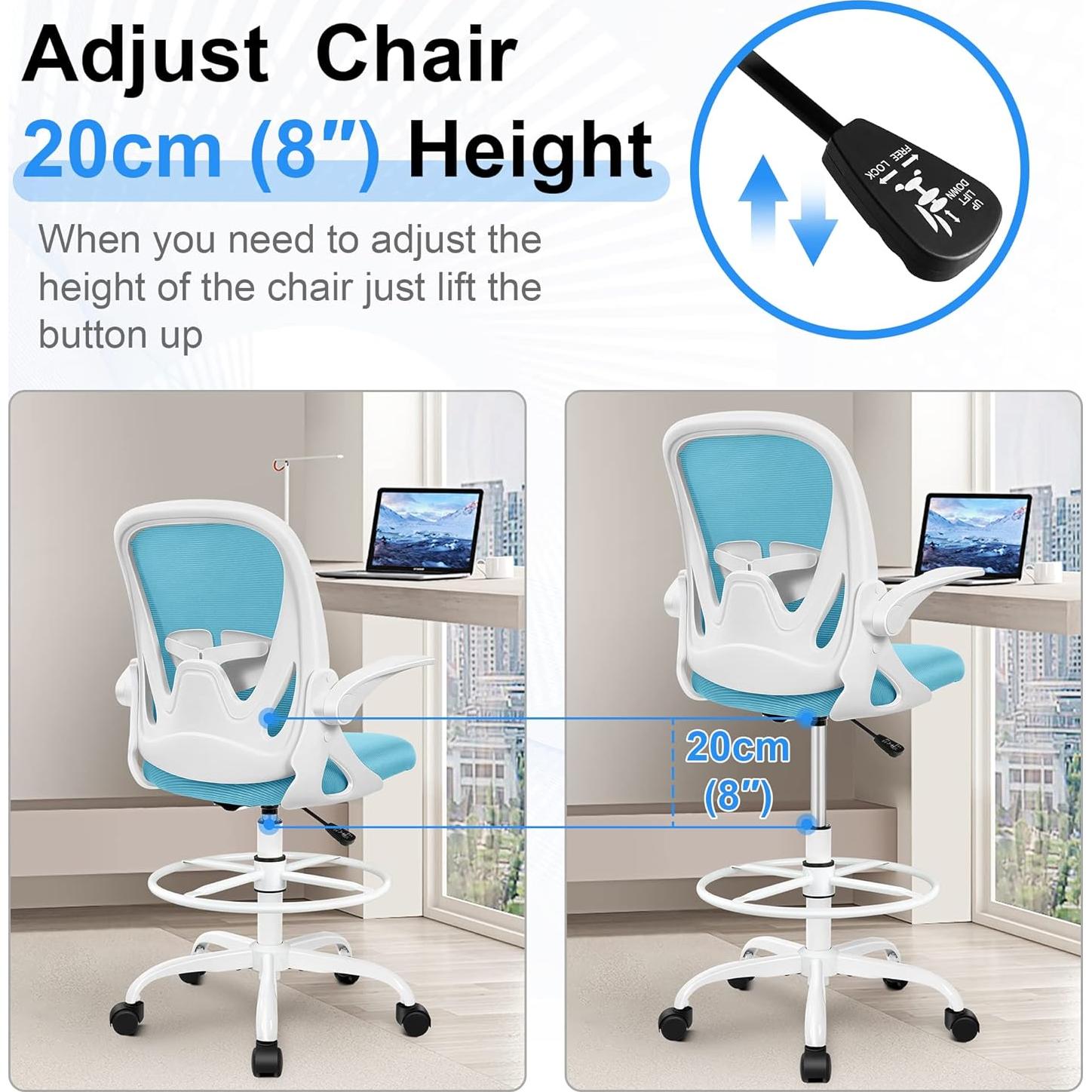 Silla de Dibujo Primy Ergonómica Azul con Reposabrazos Plegables