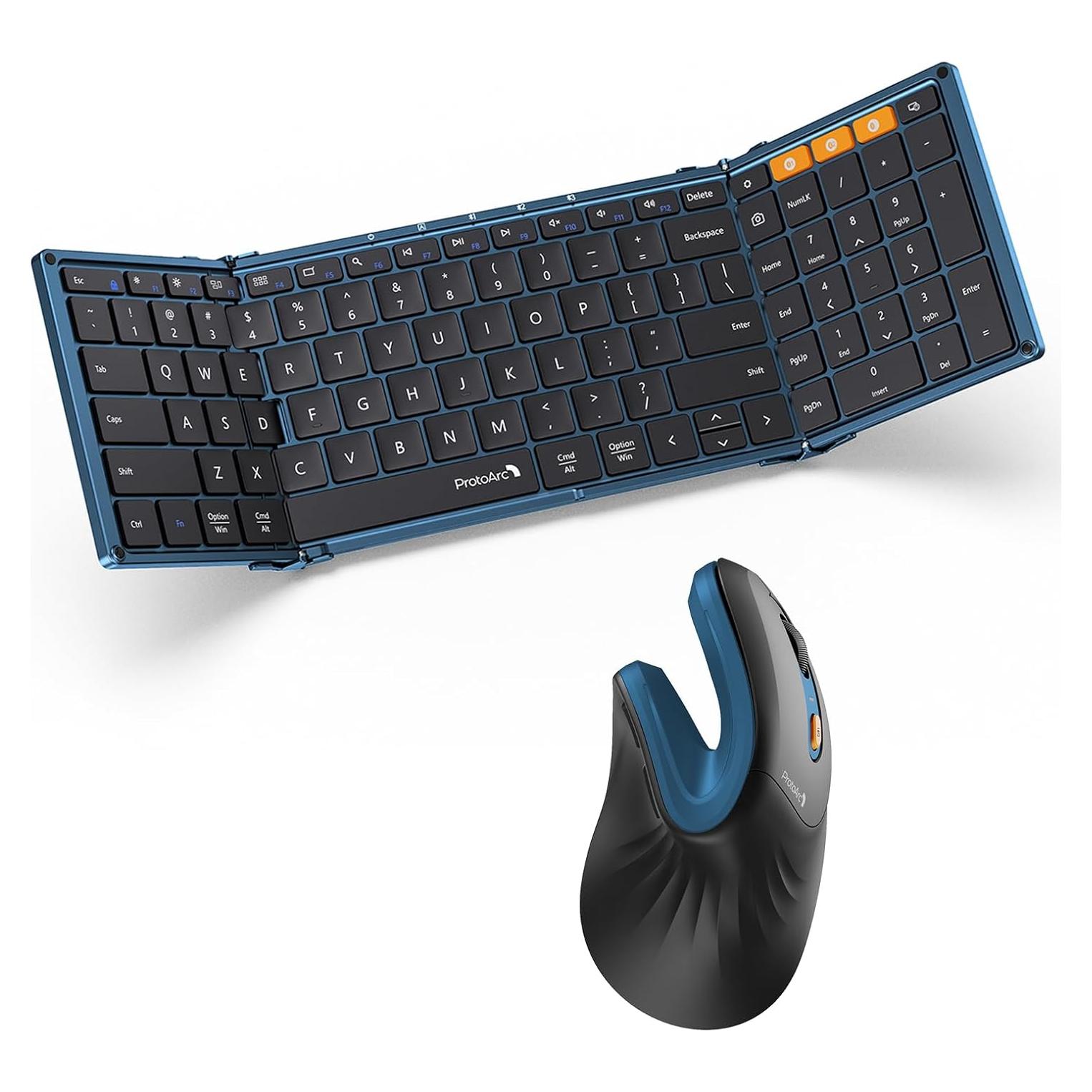 Teclado Bluetooth Plegable ProtoArc XK01 y Ratón Ergonómico Azul