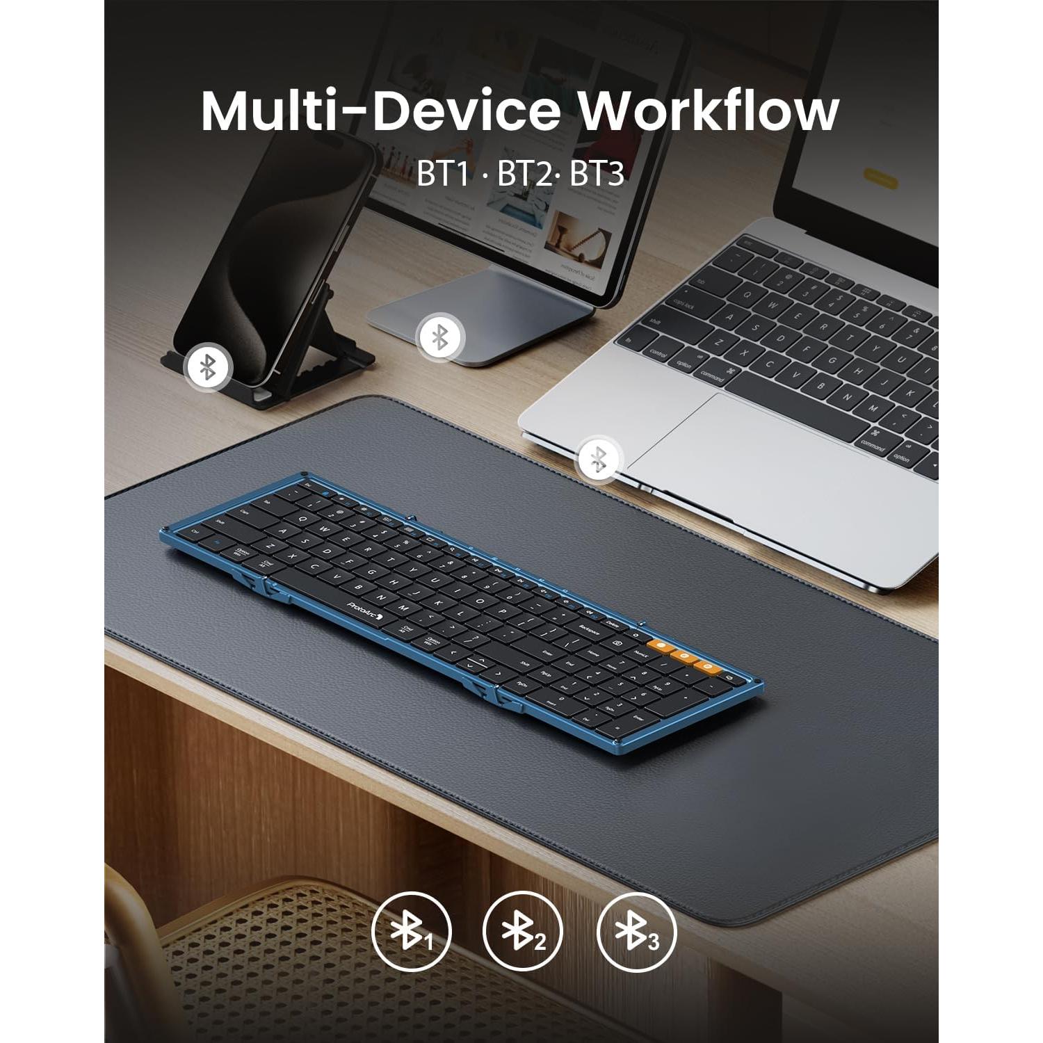 Teclado Bluetooth Plegable ProtoArc XK01 y Ratón Ergonómico Azul