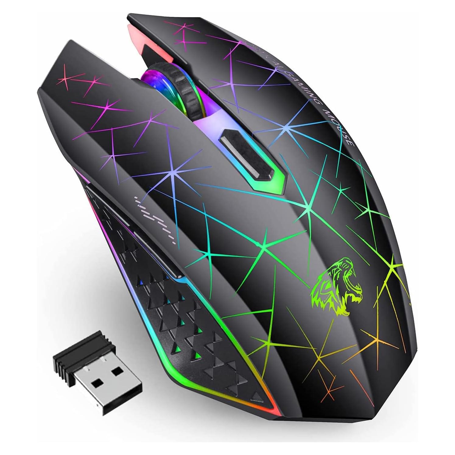 Ratón Gaming Inalámbrico TENMOS V7 LED Recargable Negro