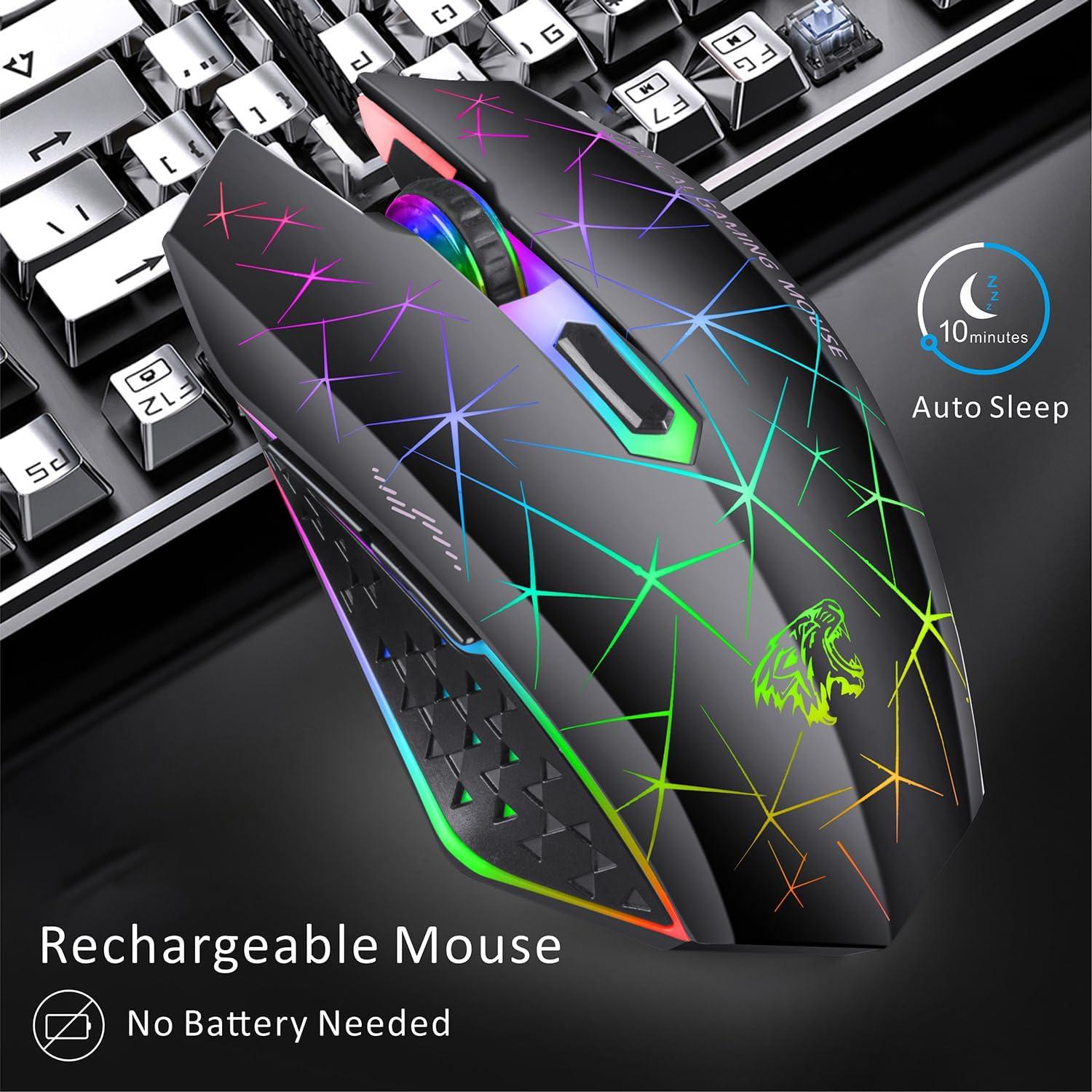 Ratón Gaming Inalámbrico TENMOS V7 LED Recargable Negro